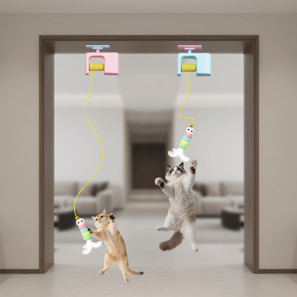 Automatic Hanging Cat Teaser Toy with 2 Refills