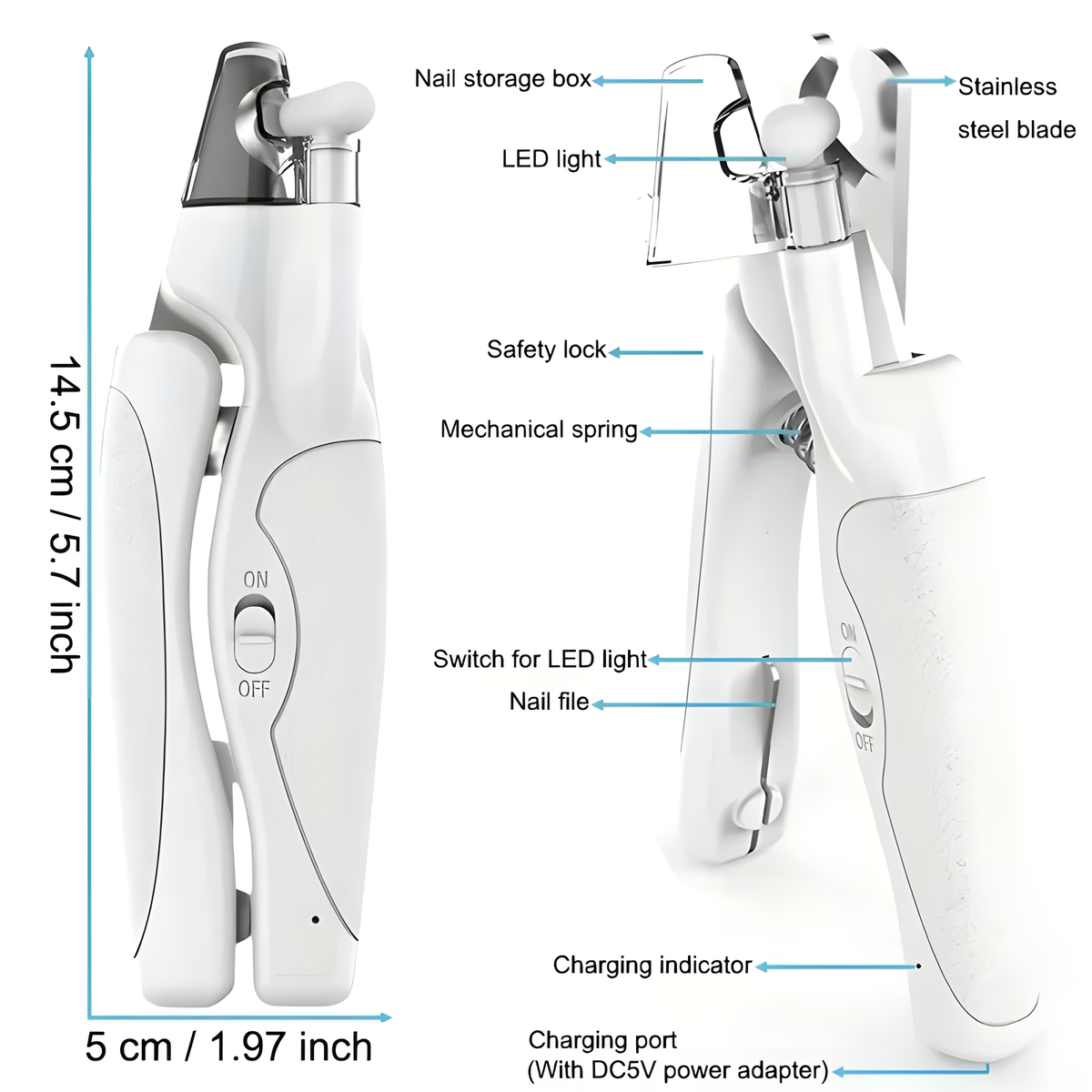 Rechargeable LED Pet Nail Clipper with Nail File