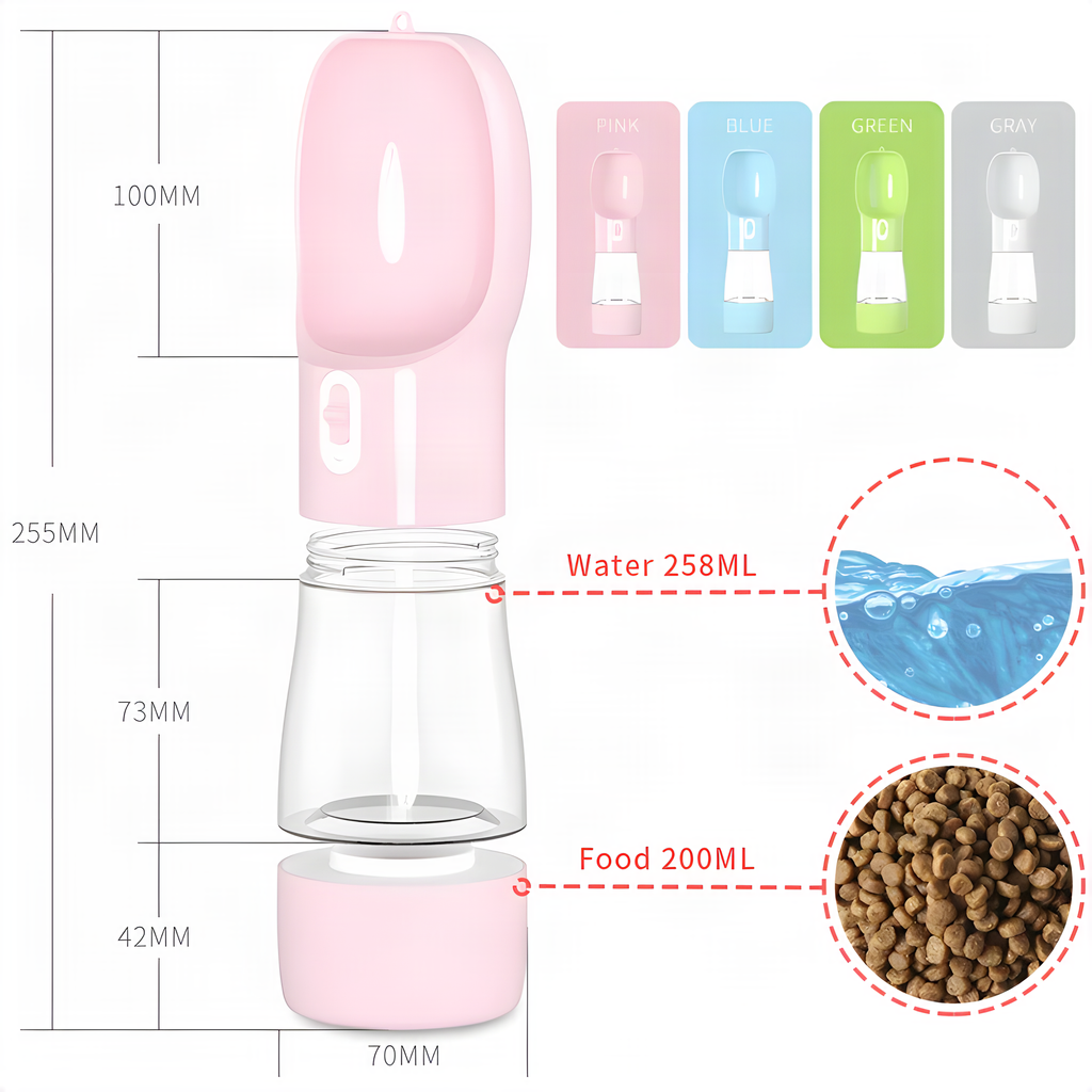 Portable Dog Water Bottle with Food Container – 2-in-1 Travel Cup
