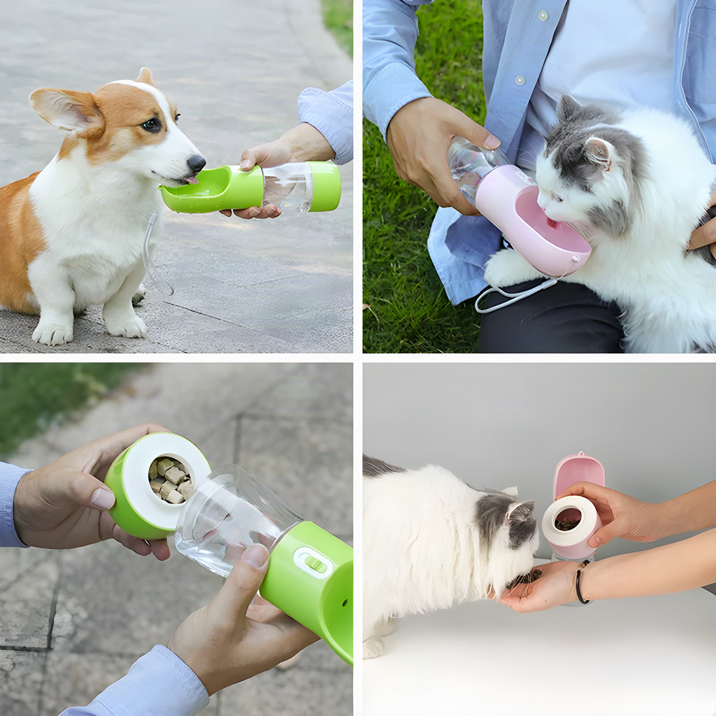Portable Dog Water Bottle with Food Container – 2-in-1 Travel Cup