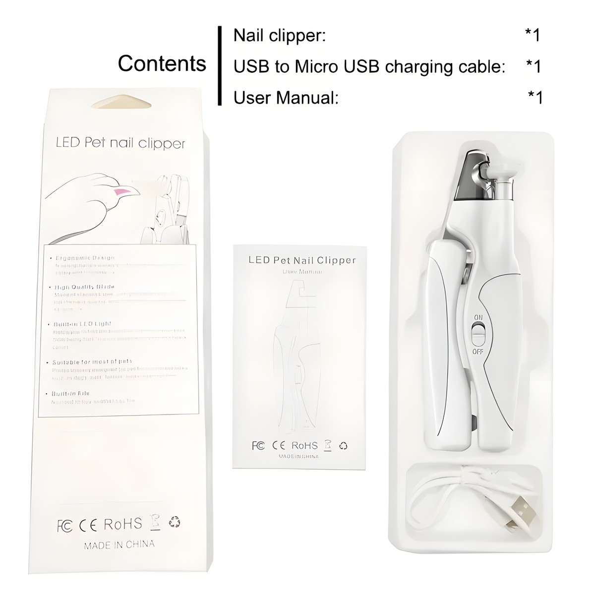 Rechargeable LED Pet Nail Clipper with Nail File