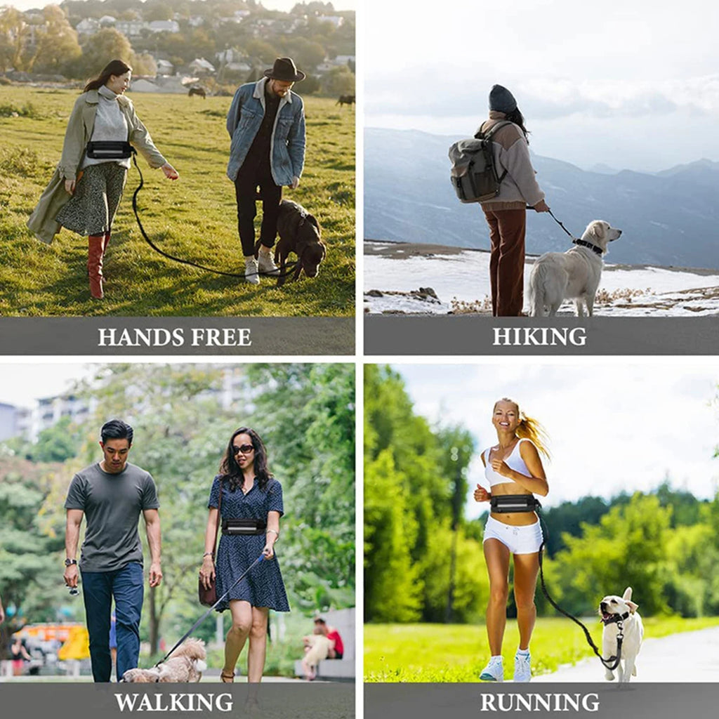 Hands-Free Dog Leash with Waist Pouch – Bungee Walking & Running Leash